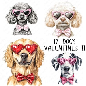 12 Valentinstag Aquarell Clipart, süße Hunde Clipart, verliebte Hunde, Valentinstag Clipart, Hund Clipart zum Basteln, hochwertiger JPG Download