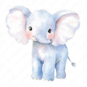 Cute baby elephant clipart set featuring pastel illustrations, perfect for nursery art, baby showers, and safari-themed crafts.