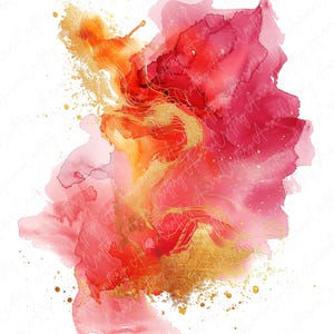 Watercolor red floral clipart image file JPG, featuring bold red blooms, perfect for adding a passionate touch to nursery decor, invitations, and more