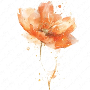 Pacote com 13 cliparts florais abstratos em aquarela, laranja e amarelo, flores brilhantes e vibrantes, JPG de alta qualidade, download instantâneo, clipart para impressão