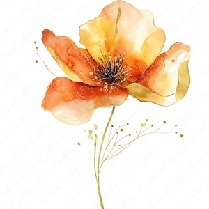 13 Orange Gelb Aquarell Blumen Clipart Bundle, abstrakte orange Blumen, hochwertige JPG, Instant Download, druckbare Clipart zum Basteln