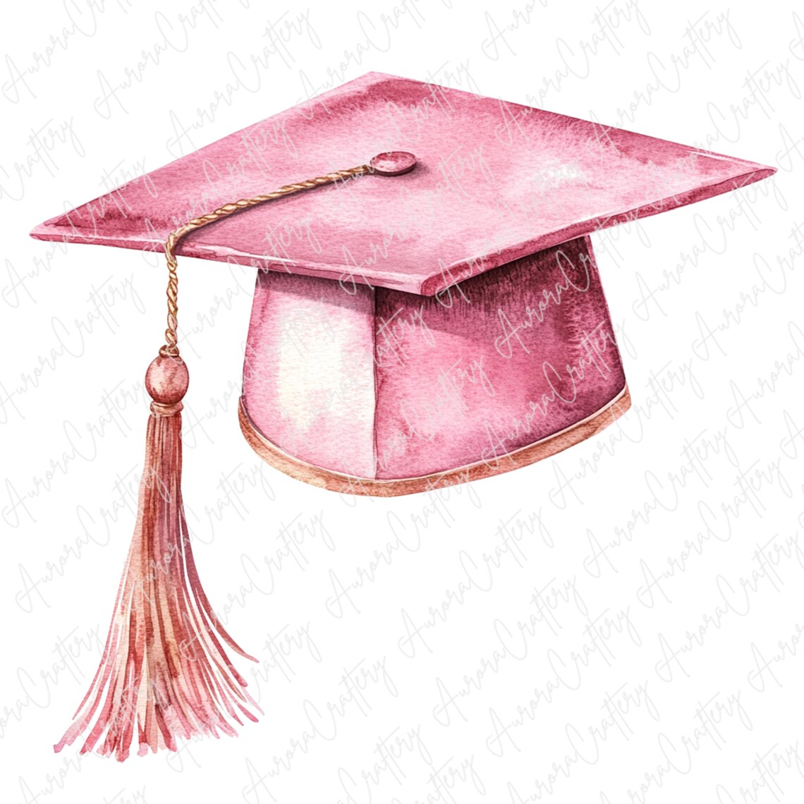 5 Watercolor Pink Graduation Cap Clipart, Grad Hats With Tassels for ...