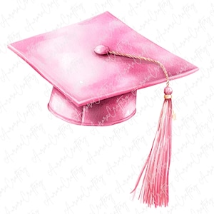 5 Watercolor Pink Graduation Cap Clipart, Grad Hats With Tassels for ...