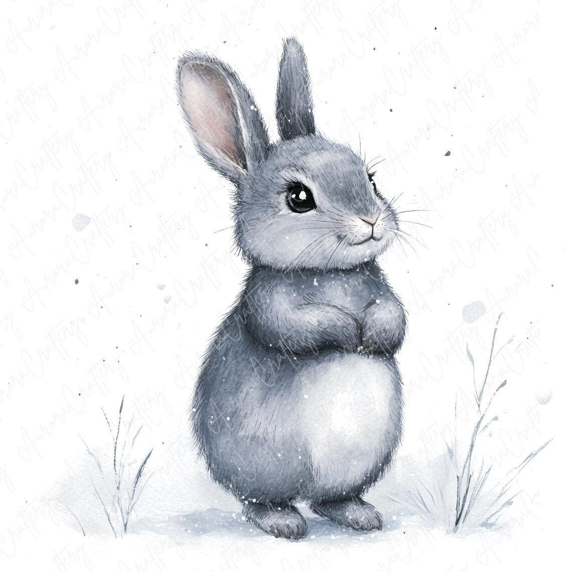 Watercoller Winter Rabbit 20 Watercolor Winter Rabbit Clipart, Cute Snowy Bunny Clipart, Cozy ...