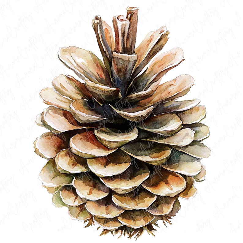 A collection of watercolor pinecones, capturing natural details and textures, perfect for fall and winter crafting, invitations, and seasonal decor.