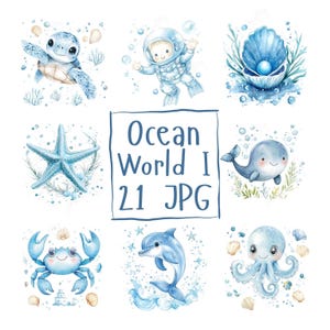 21 aquarel zeedieren clipart Sealife clipart oceaan clipart, schattige zeedieren, zeester, octopus, dolfijnen, hoge kwaliteit download