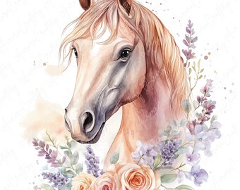 15 水彩画の馬の花のクリップアート、花の馬のクリップアート