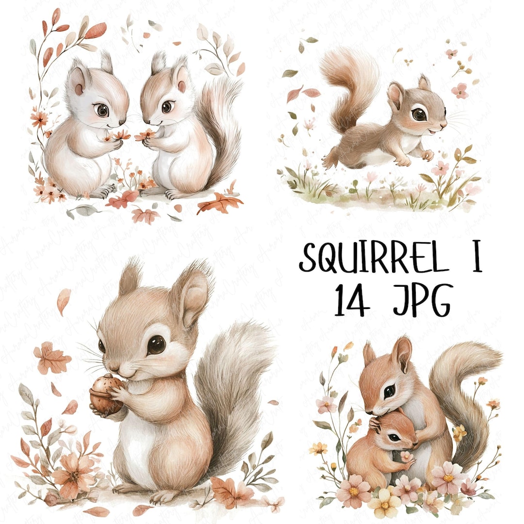 14 Watercolor Squirrel Clipart, Autumn Squirrel Nursery Clipart ...