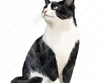 15 Watercolor Tuxedo Cat Clipart, Playful Tuxedo Cats, Cute Black