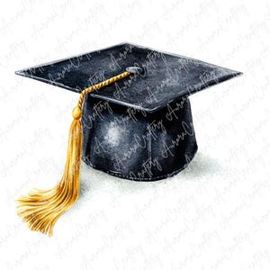 8 Aquarell schwarze Abschlusskappe Clipart, Kappe und Quaste Illustrationen für DIY Abschlussprojekte, printable Clipart, hochwertige JPG