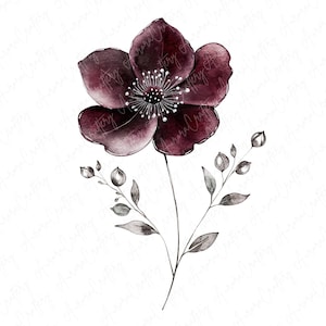 15 Midnight Garden Watercolor Floral Clipart Bundle, Dark and Moody Flowers, High Quality JPG, Instant Download, Printable Clipart Crafts