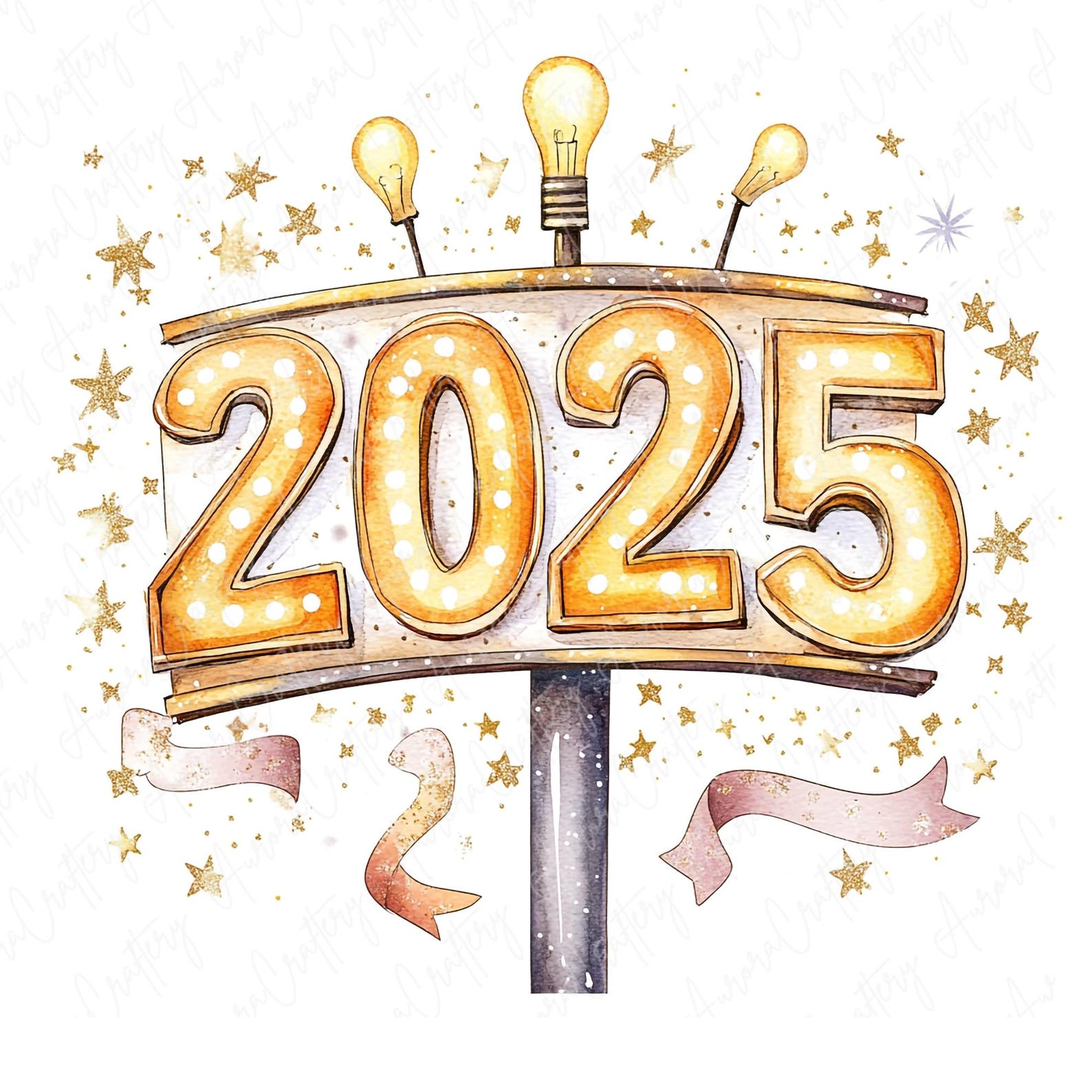8 Watercolor 2025 Marquee Sign Clipart, Welcome 2025, Festive Signage ...