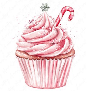 8 Winter Candy Cane Cupcake Clipart, Rosa Cupcakes mit Zuckerstange, festliche Süßigkeiten Clipart, festliche Backen Clipart, hochwertige JPG