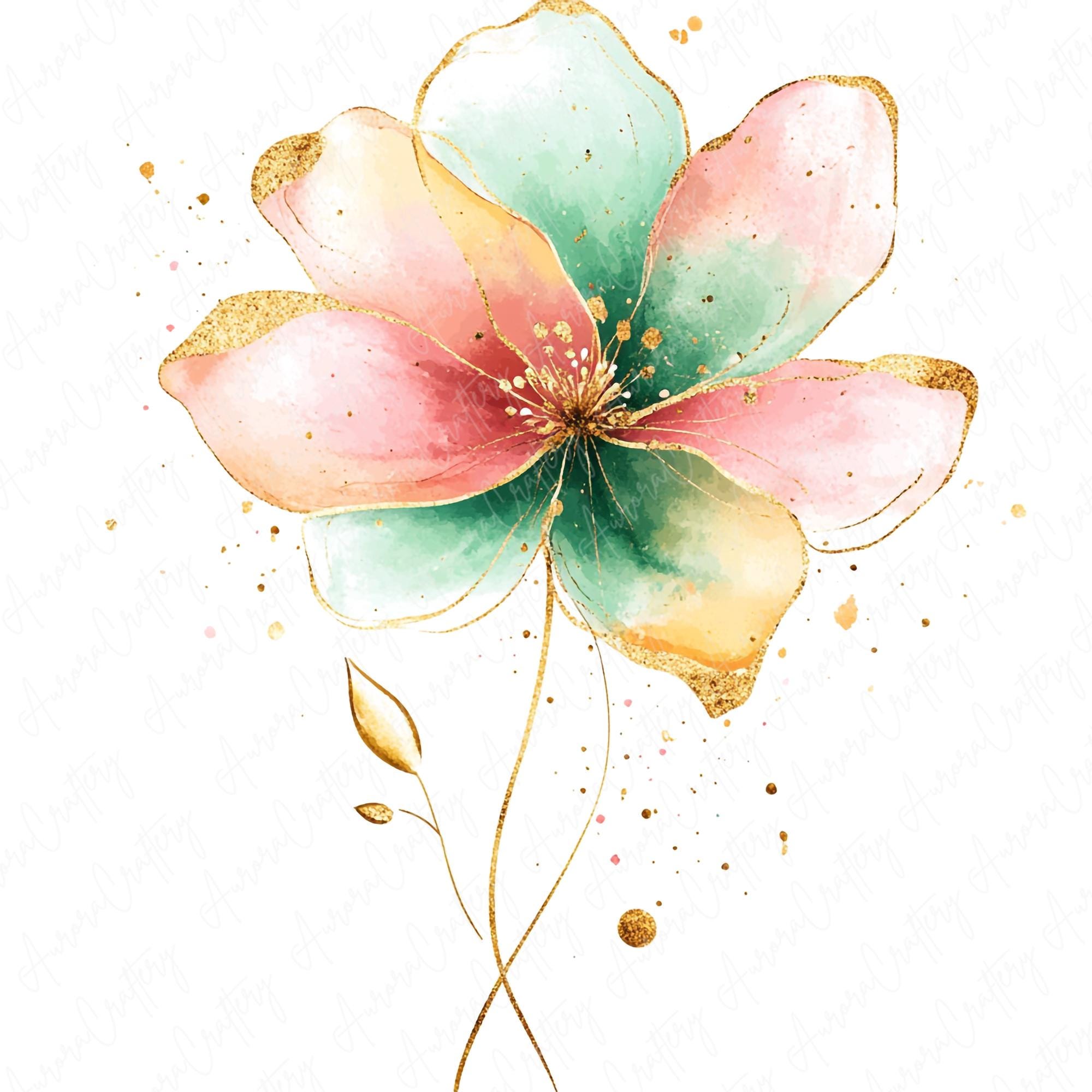 11 Watercolor Coral and Mint Floral Clipart, Flower Clipart, High