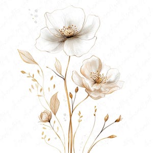 12 Goldstreifen Wildblumen Aquarell Clipart, Wild Gold Blumenmuster, hochwertige JPG, Instant Download, druckbare Clipart zum Basteln