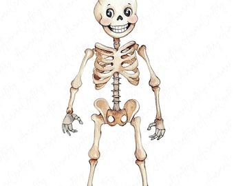 7 Cute Spooky Skeleton Clipart, Watercolor Skeleton Adorable Skeleton Art for Spooky Crafts, Scrapbooking, High-Quality Digital Download