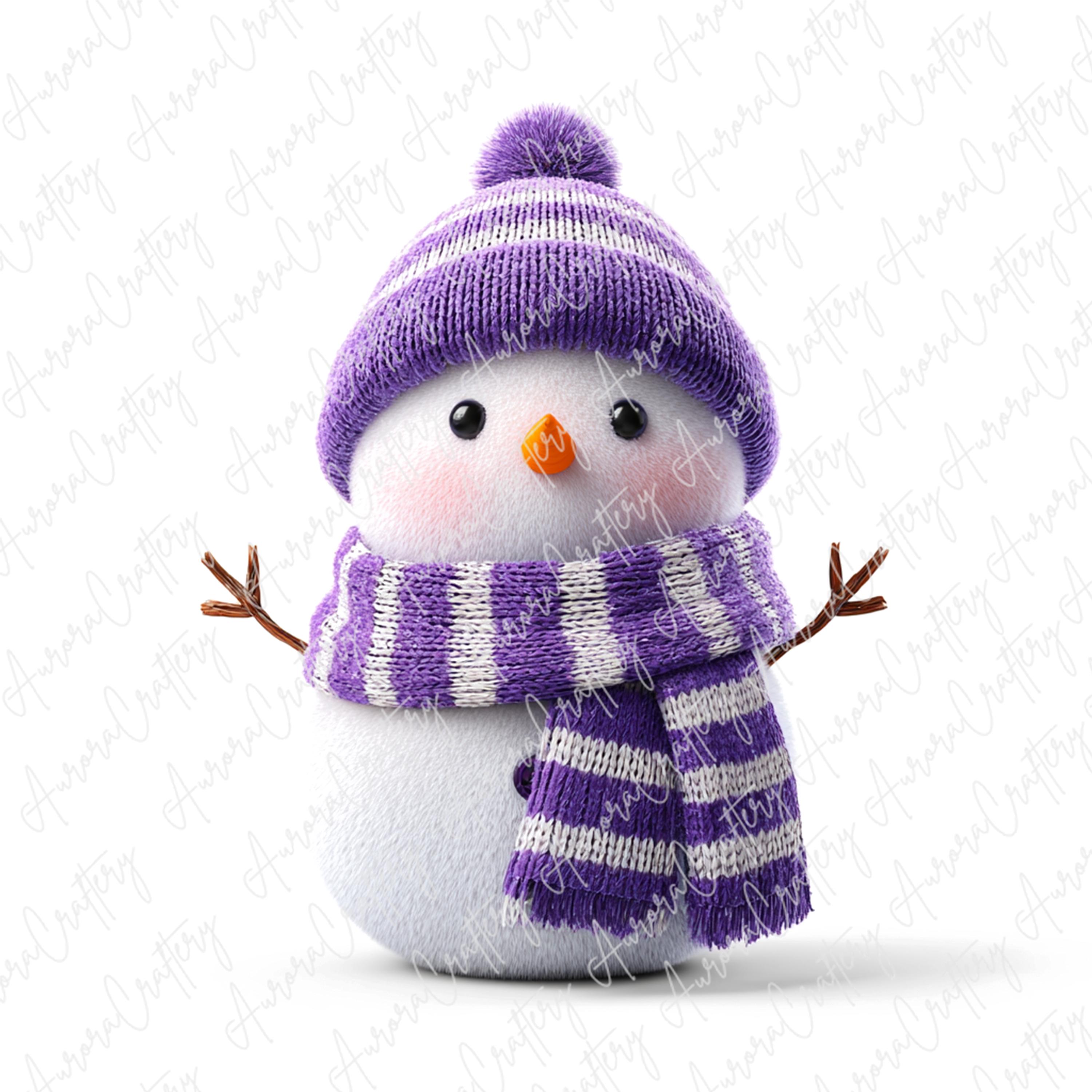 7 Watercolor Snowman Clipart in Purple Scarf and Hat, Winter Snow ...