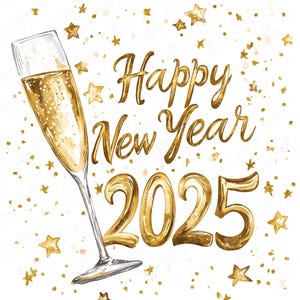 10 Clipart glitterati di buon anno 2025 ad acquerello, Clipart di celebrazione scintillante, Clipart di festa di capodanno 2025, Download JPG di alta qualità