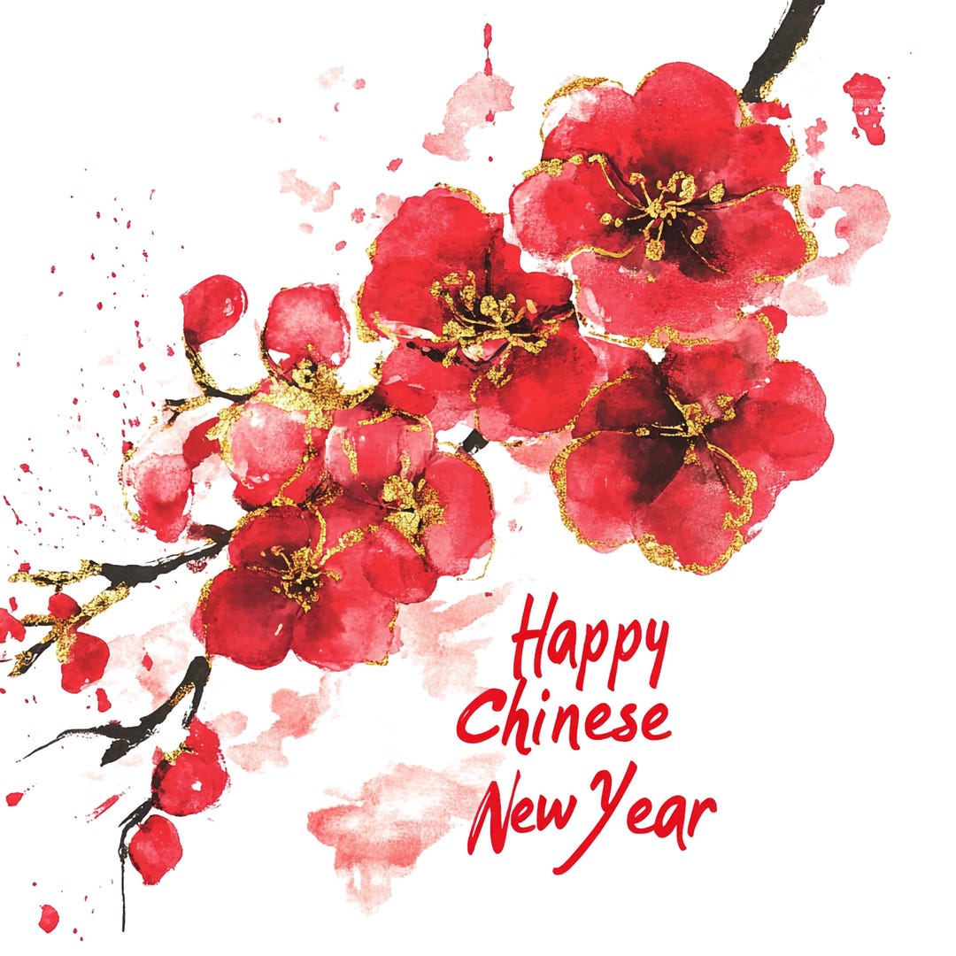 Chinese Plum Blossom Clipart, Red Floral Branches, Lunar New Year ...