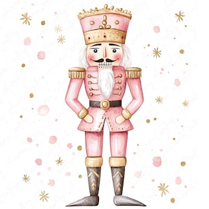 6 Clipart de quebra-nozes rosa, clipart festivo de inverno, clipart de soldado de brinquedo vintage, clipart para scrapbooking e artesanato em papel, JPG de alta qualidade