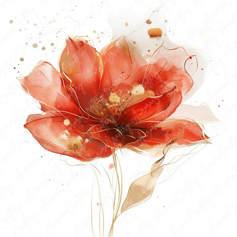 Watercolor red floral clipart image file JPG, featuring bold red blooms, perfect for adding a passionate touch to nursery decor, invitations, and more