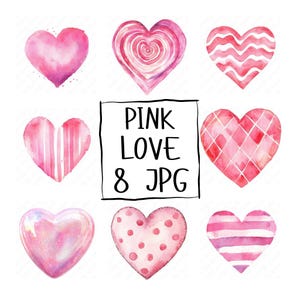 8 Clipart coeurs d'amour roses aquarelle, Clipart amour, Clipart coeur mignon roses, Clipart Saint-Valentin, travaux manuels romantiques, JPG de haute qualité