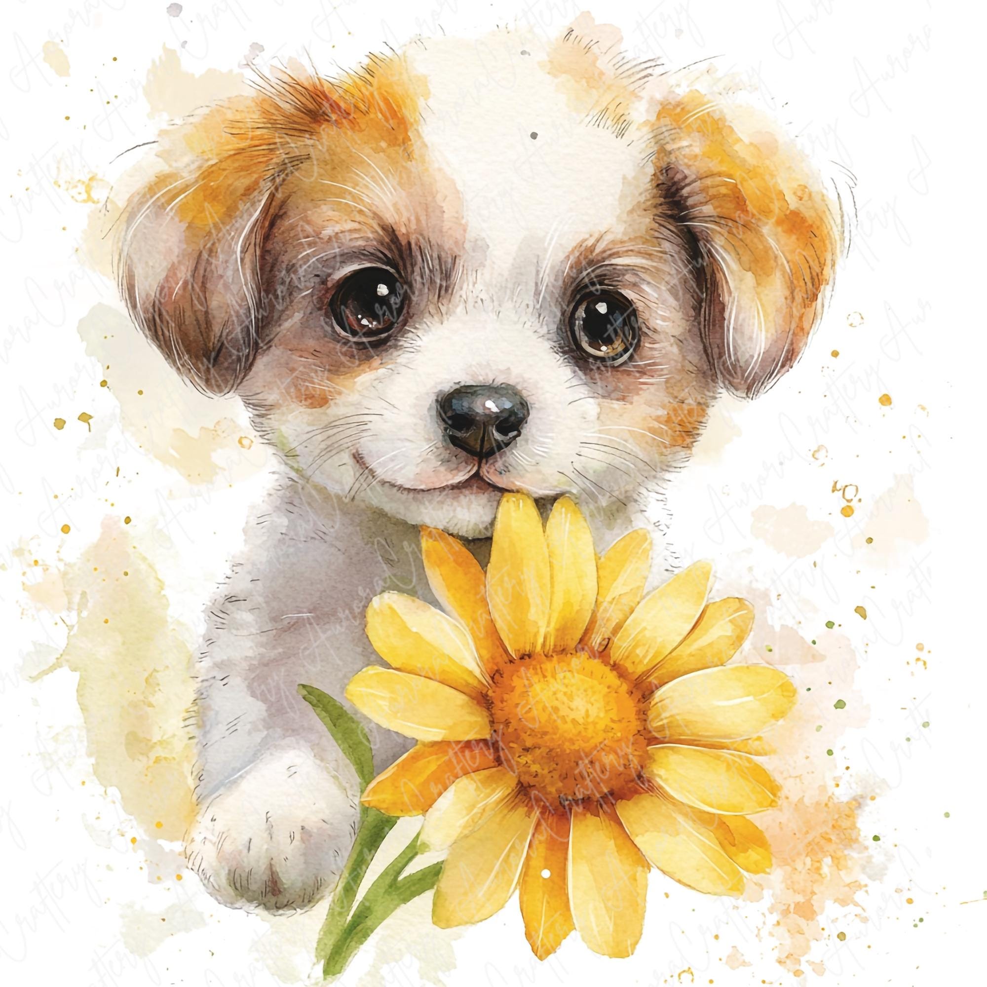 9 Watercolor Puppy Floral Clipart, Cute Puppy Clipart Flowers Clipart ...