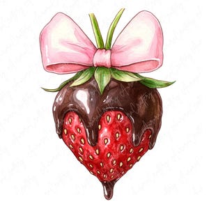 9 met chocolade bedekte aardbeien clipart, schattige strik aardbei, feestelijke Valentijnsdag graphics voor kaarten, ambachten, hoogwaardige JPG-download