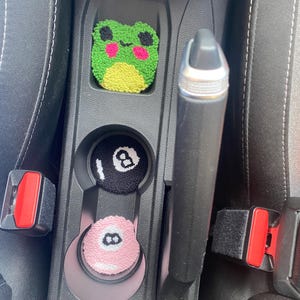 Punch Needle Car Coasters (Set of 2): 8 Ball & Pink Car Accessories
