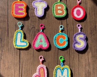 Punch Needle Letter Keychain, Custom Initial Bag Charm