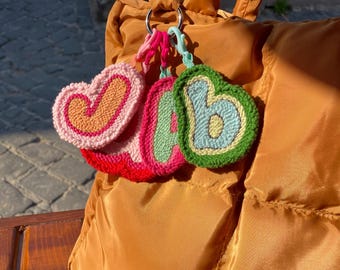 Personalized Punch Needle Letter Keychain: Y2K Bag Charm