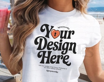 Gildan 5000B Weiß Baby Tee Mockup Y2K Baby Tee Mockup Trendy 90er Jahre Baby Tee Mockup Crop Top Baby Tee Mockup Y2K ästhetik Mockup