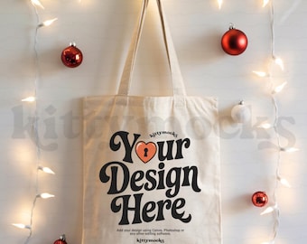 Weihnachten Tragetasche Mockup, Urlaub Tragetasche Mockup, Weihnachten Tragetasche Mockup, Saisonale Tragetasche Mockup, Weihnachten Canvas Tragetasche Mockup