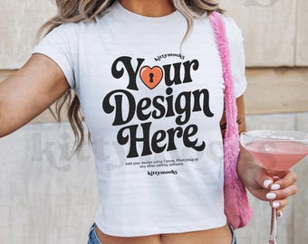 Gildan 5000B Weiß Baby Tee Mockup Y2K Baby Tee Mockup Trendy 90er Jahre Baby Tee Mockup Crop Top Baby Tee Mockup Y2K ästhetik Mockup