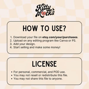 May include: A digital download graphic with instructions on how to use and license the product. The text reads "How to Use?" and lists four steps. The text also reads "License" and lists three bullet points.
