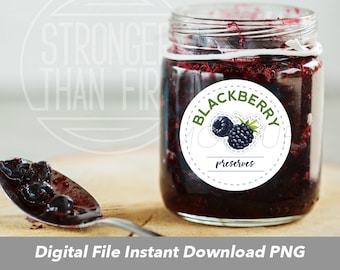 Blackberry Jam Preserves Canning Label - Printable Mason Jar Homemade Food Gift Sticker, Custom Round Seal, Instant Download PNG