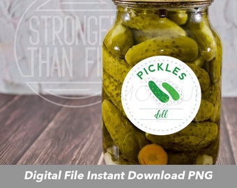 Dill Pickles Canning Label - Printable Mason Jar Homemade Food Gift Sticker, Custom Round Seal, Instant Download PNG, Pickle, Pickling