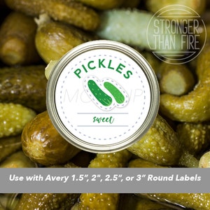 Sweet Pickles Canning Label Printable Jar Homemade Food Gift Sticker, Custom Round Seal, Instant Download PNG, Pickle, Bread And Butter image 2