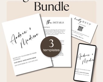 Modèle numérique d'invitation de mariage, design simple et populaire en noir et blanc pour une fête de fiançailles, lot