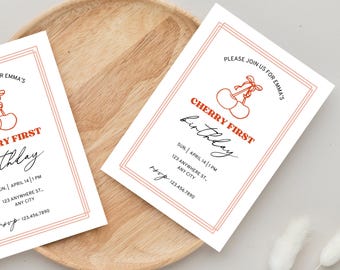 Cherry First Birthday Invitation: Red & Pink Kids Party (Digital Download)