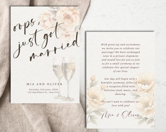 Elegant Elopement Announcement Template: Floral Wedding Reception Invite (Digital)