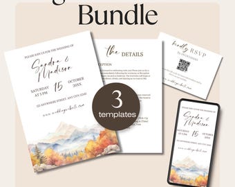 Etsy Wedding Invitations Fall, Mountain Wedding Invitation Bundle, Rustic Autumn Digital File