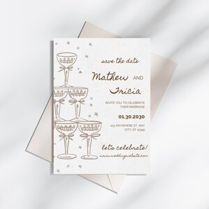 Elegant Save the Date Template | Champagne Tower Wedding Invitation | Editable Digital Wedding Invite