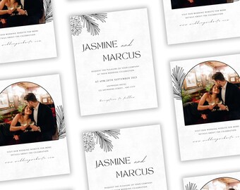 Elegant Woodsy Mountain Wedding Invitation Bundle | Pinecone & Pine Theme | Rustic Nature Wedding Stationery