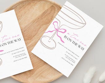 Martini Baby Shower Invitation: Modern Pink Cocktail Theme (Editable)