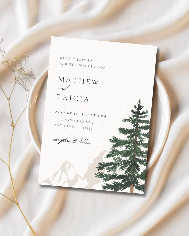 Tree Top Invitations Rustic Pine Tree Wedding Invitation: Mountain Forest Template - Etsy