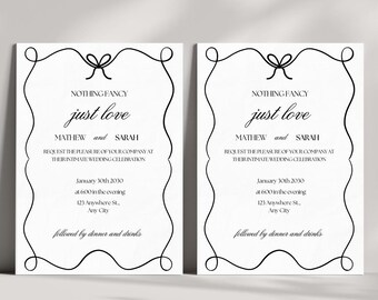 Plantilla de invitación de boda íntima minimalista en blanco y negro