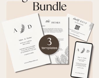 Bundel rustieke huwelijksuitnodiging, Enchanted Forest-uitnodiging, afdrukbare bosrijke suite, digitaal bestand pijnboom