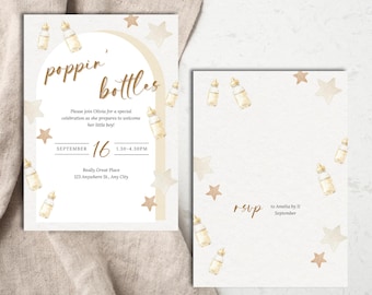 Beige Baby Shower Invitation Set: Neutral Canva Template (Digital Download)