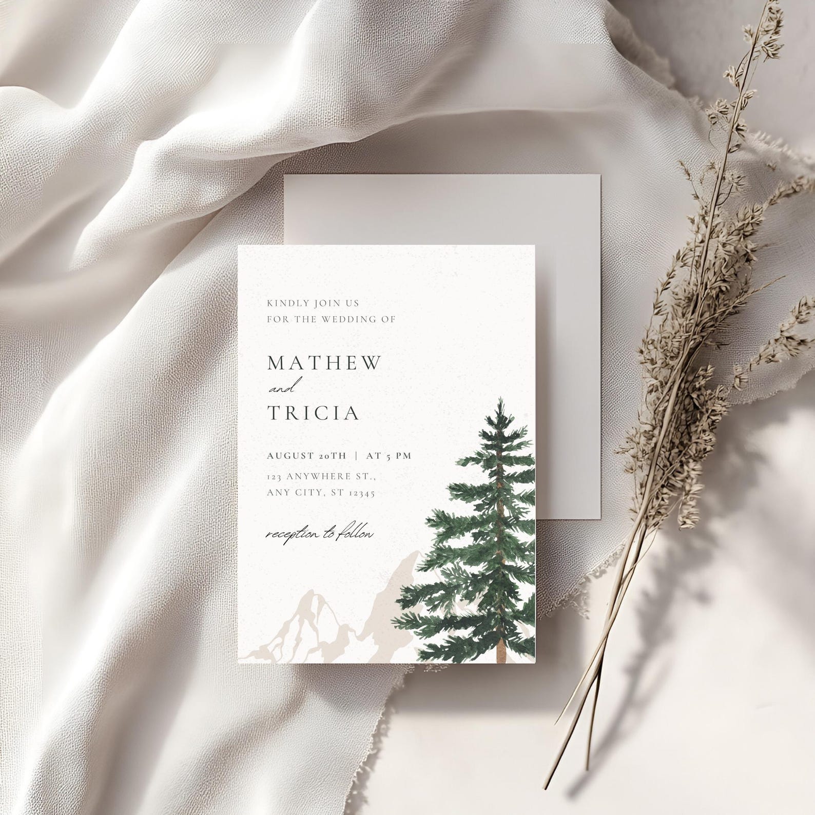 Tree Top Invitations Rustic Pine Tree Wedding Invitation: Mountain Forest Template - Etsy
